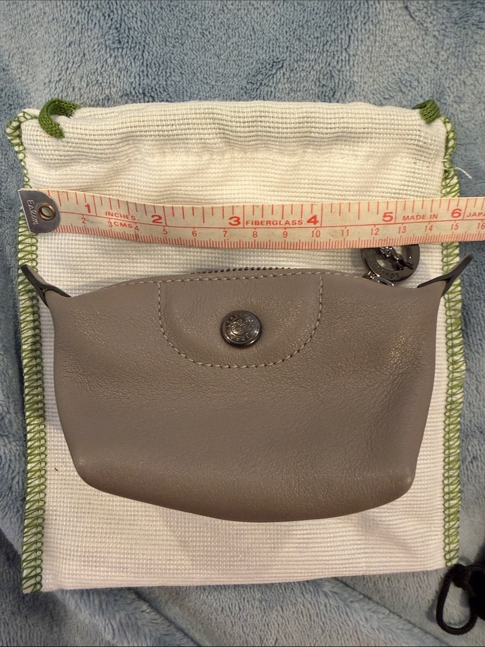 Longchamp Gray Leather Coin Pouch, New - Picture 6 of 6